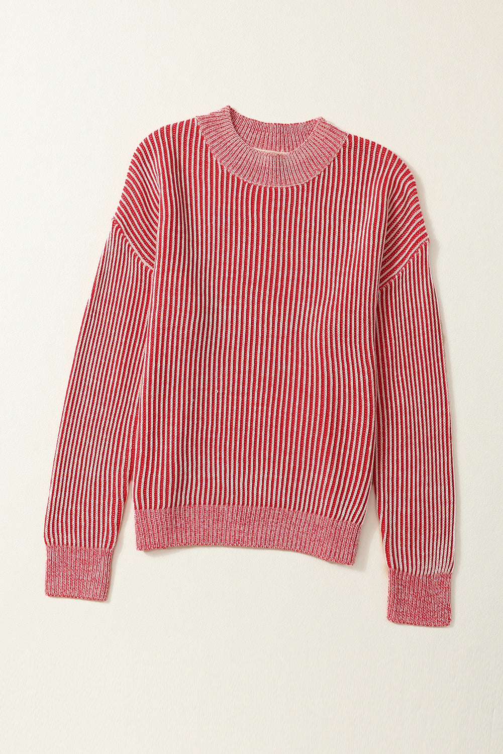 Striped Print Ribbed Trim Round Neck Sweater